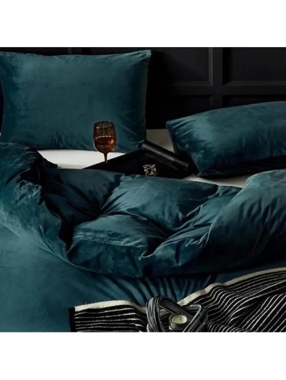 🆕 QUEEN Velvet Duvet Bedding Set Cover Blue Green Velour Warm Rich Luxury Cozy